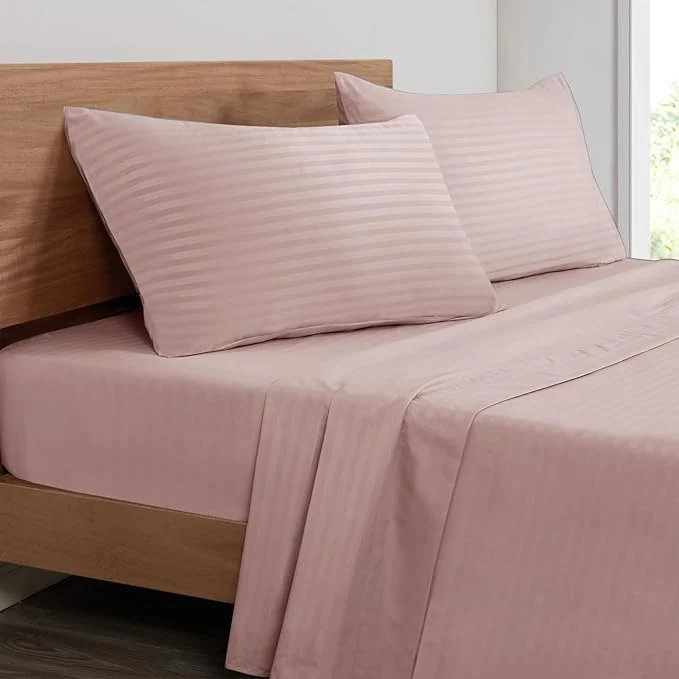 Efficient Mejoroom Striped King Size Bed Sheet Set – Hotel Luxury 1800 Bedding Sheets amp Pillowcases – 16 quot Deep Pocket Fitted Sheet Soft Breathable Wrinkle amp Fade Resistant – 4 Piece 02-Dusty Pink Solid