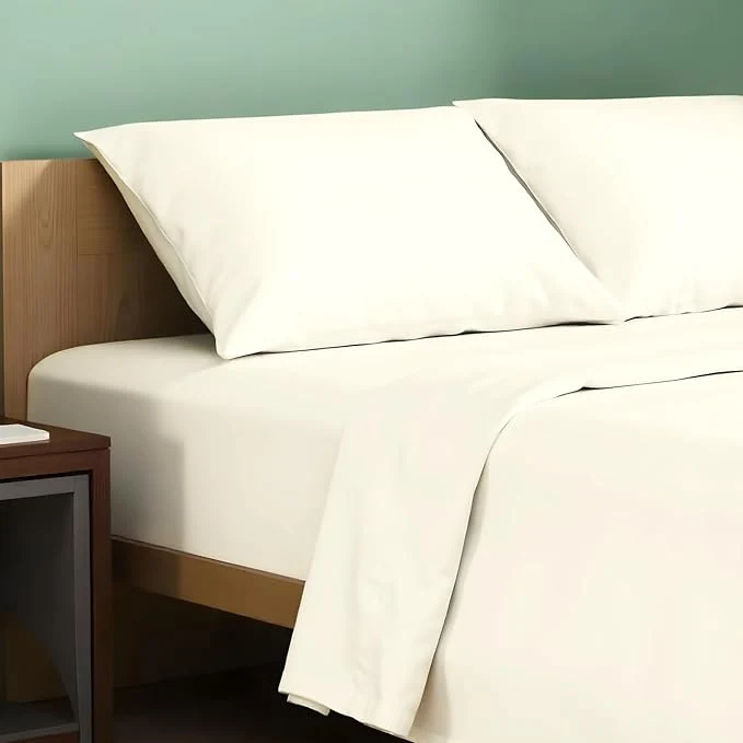 Enhanced TEXAS LINEN CO. Organic Cotton Percale Sheets – Twin XL Size 3 Piece Set 16 quot Deep Pocket Crisp Cooling Dorm Room Sheets – Ivory Contemporary