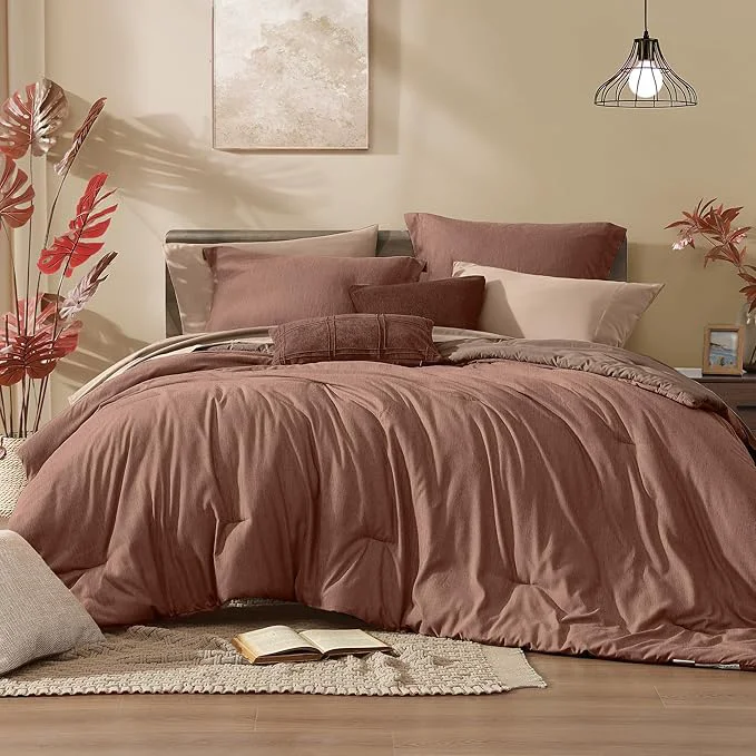 Proven Monbix Queen Comforter Set – 7 Pieces Cationic Dyeing Terracotta Bed in a Bag Queen Bedding Sets with Comforter Sheets Pillowcases amp Shams Reversible Bedding Comforters Sets First-Class