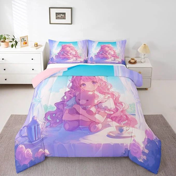 Specialty Erosebridal 3D Anime Girl Comforter Set Full Japanese Girl Romance Love Bedding Cartoon Anime Gifts Bedding Comforter Sets Rabbit Lovers Gifts – 1 Comforter 2 Pillow Cases Modern