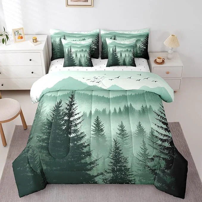 Advanced Erosebridal Olive Green Full Comforter Set with Sheets 7 Piece Mountain Pine Tree Forest Bed in A Bag Rustic Woodland Nature Landscape Bedding Sets for Kids Adults Soft Lightweight Bed Set Verified