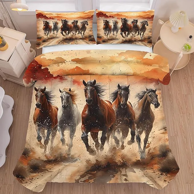 Premium Horse Comforter Set Twin Galloping Horse Bedding Set for Kids Teens Girls Boys Women Bed Bedroom Dorm Western Quilt 1 Comforter 1 Pillow Case Exceptional