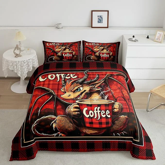 Sophisticated Feelyou Dragon Comforter Set Full Size Dragon Stuff Comforter for Boys Girls Teens Coffee Bedding Set Dragon Decor Duvet Set Room Decor Red Brown Quilt Set Fashionable