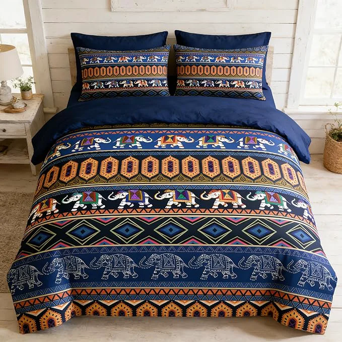 First-Class Navy Blue Comforter Set Full Size Boho Aztec Bedding Set for Tribal amp Ethnic Style Bedroom 3Pieces Soft Microfiber Lightweight Comforter Set with 2 Pillowcases 79 quot x90 quot Consistent