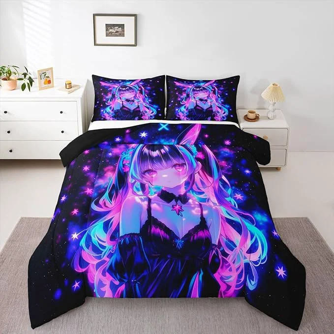 Green Erosebridal 3D Mushroom Girls Bedding Sets Full – Japanese Modern Fashion Comforter Set for Kids Adults Abstract Graffiti Duvet Insert Watercolor Aesthetic Quilt Convenient