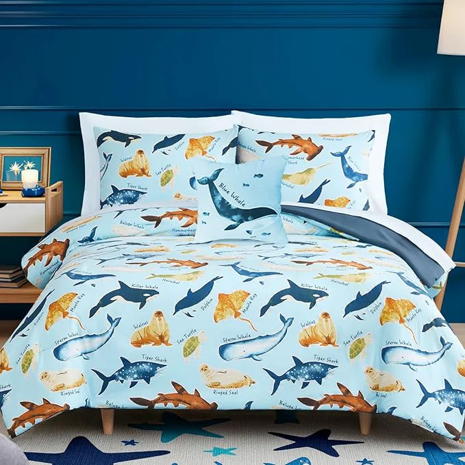 Advanced Kids Comforter Set Full Size for Boys Glow in The Dark Sea World Bedding Set 1 Comforter 1 Decor Pillow 2 Pillow Shams Flexible