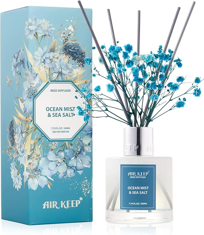 Fashionable Airkeep Reed Diffuser Set Ocean Mist Sea Salt 6.76 fl oz 1 Pack Home Office Efficient