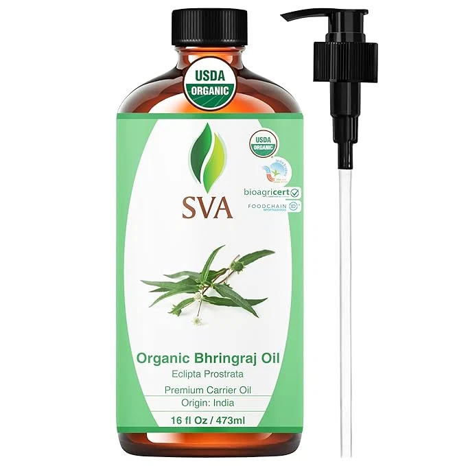 Certified SVA Organic Bhringraj Oil 16oz Premium Carrier Oil Powerful