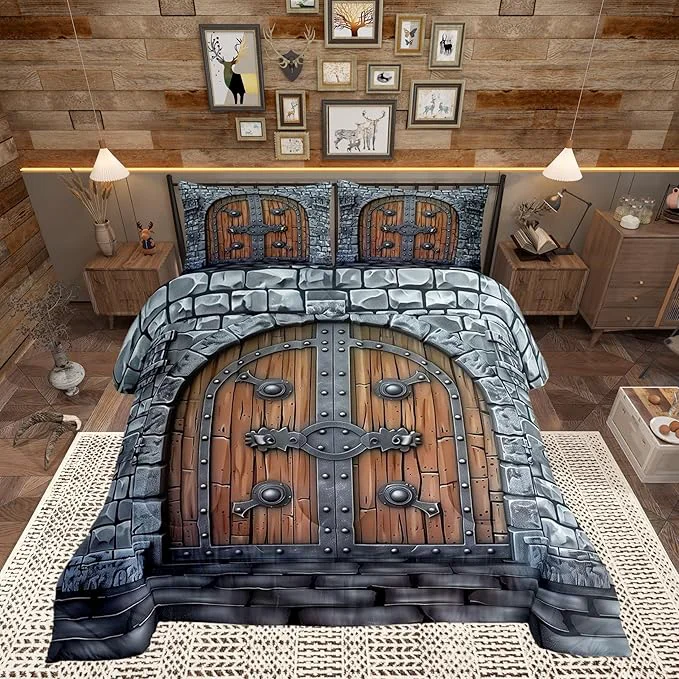 Certified Castle Walls Comforter Set Toddler Size 2 Pcs Medieval Themed Bedding Set Knight Wall Quilt Set for Child Bedroom Duvet Insert 1 Pillowcase Lightweight