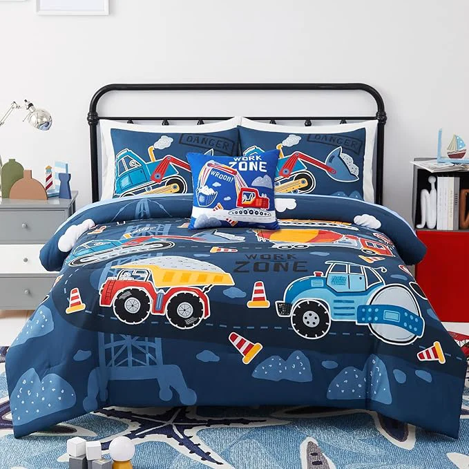 Fashionable Kids Comforter Set Full Size for Boys Glow in The Dark Truck Bedding Set 1 Comforter 1 Decor Pillow 2 Pillow Shams Trusted