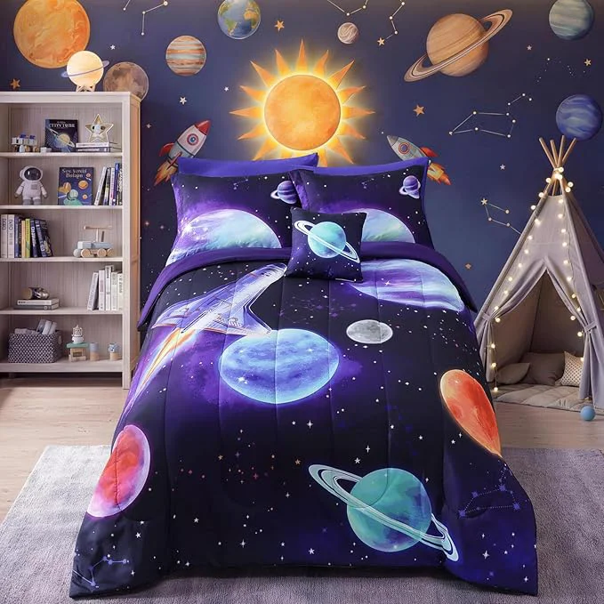 Effective Kids Comforter Set Full Size for Boys Rocket Bedding Sets 4 Pieces Bed in A Bag with 1 Comforter 1 Decor Pillow 2 Pillow Shams Outstanding