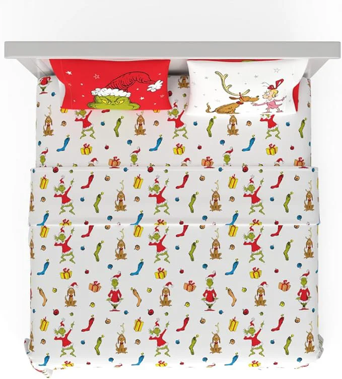Exceptional Collectibles Dr. Seuss The Grinch Holiday amp Christmas Bedding Super Soft Microfiber 4 Piece King Sheet Set ly Licensed Product By Franco Solid