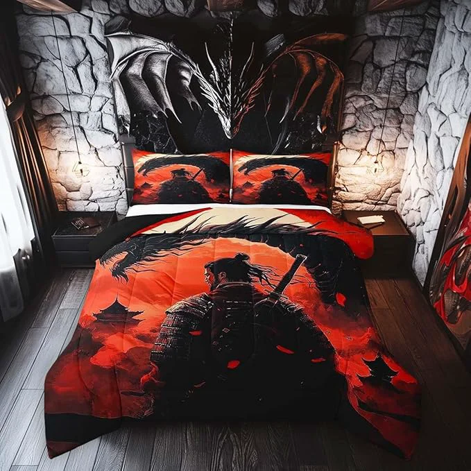 Healthy Castle Fairy Chinese General Boys Girls Comforter Set Full Size Chinese Loong Duvet Set Teens Bedroom Decor Dragon Wildlife Microfiber Soft Bedding Original