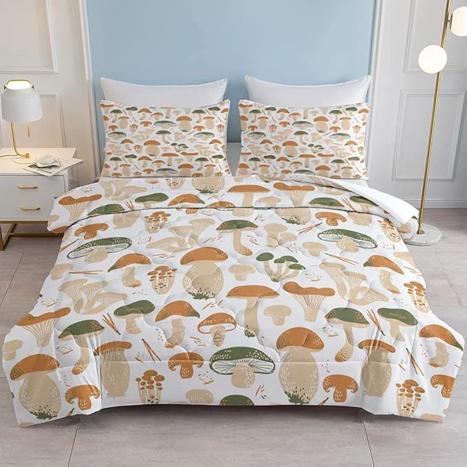 Original Design SOULZZZ Cute Mushroom Comforter Twin Size Natural Wild Plants Fungus Mushroom Bed Set Mushroom Comforter Setfor Room Decor 1 Comforter and 2 Pillow Shams Transparent Mushroom Functional
