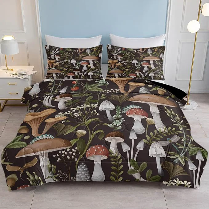 High-Quality SOULZZZ Soft Mushroom Printed Comforter Twin- Luxurious Forest Natural Brown Mushroom Bedding Set – Mushroom Home Decor Bed Set for Girls Boys Quality