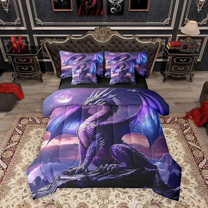Versatile Feelyou Medieval Fantasy Dragon Comforter Set 7 Pieces Full Size Ancient Wildlife Bedding Set for Boys Girls Fairy Bed in a Bag with Comforter Sheets Pillowcases amp Cushion Covers Sustainable