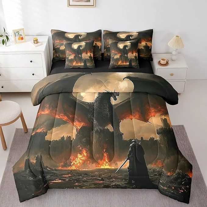 Functional Feelyou Medieval Fantasy Dragon Comforter Set 7 Pieces Full Size Ancient Animal Bedding Set for Boys Girls Fairy Goth Bed in a Bag with Comforter Sheets Pillowcases amp Cushion Covers Durable