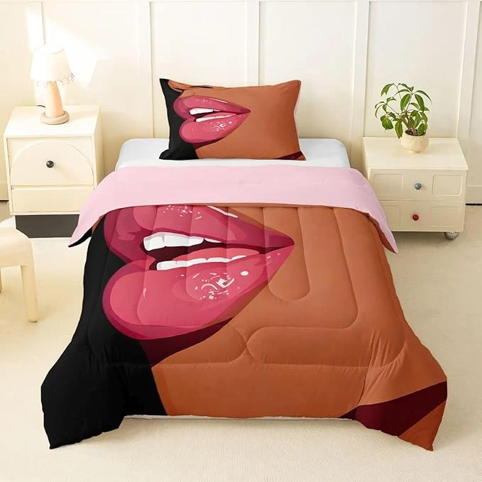 Contemporary Erosebridal Black Girls Pink Bedding Set for Kids African Black Women Twin Comforter Set Vogue Fashion Gorgeous Duvet Insert for Girls Women Teens Minimalist Romantic Makeup Quilt with 1 Pillow Case Original Design