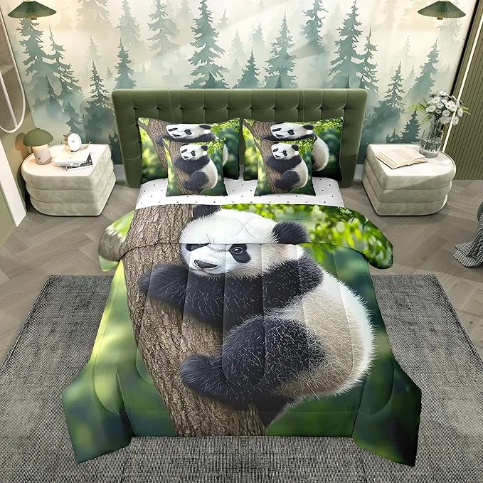 Healthy Feelyou Cute Panda Comforter Set 7 Pieces King Size Kawaii Bear Bedding Set for Boys Girls Nature Bed in a Bag with Comforter Sheets Pillowcases amp Cushion Covers Detailed