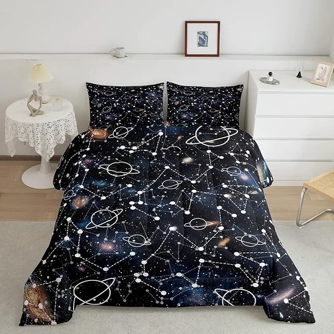 Comfortable Erosebridal Starry Sky Comforter Set Queen Size Constellation Bedding Set Galaxy Sun Moon Down Comforter Purple Universe Print Bedroom Decor Quilt Set for Kid Men Women Elite