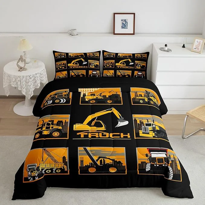 Expertly Made Erosebridal Excavator Comforter Set King Tractor Truck Bedding Set Construction Vehicle Down Comforter for Boys Kids Girls Teens Cartoon Heavy Machinery Car Bedding Sets amp Collections Gray Yellow Environmentally Friendly