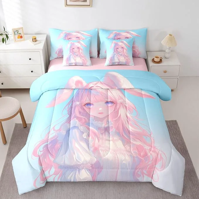 User-Friendly Erosebridal 3D Anime Girl Bedding Set Japanese Girl Bed in A Bag Cartoon Anime King Comforter Set 7 Piece for Kids Teen Women Room Decor Pink Kawaii Rabbit Doll Blue Bed Set Healthy