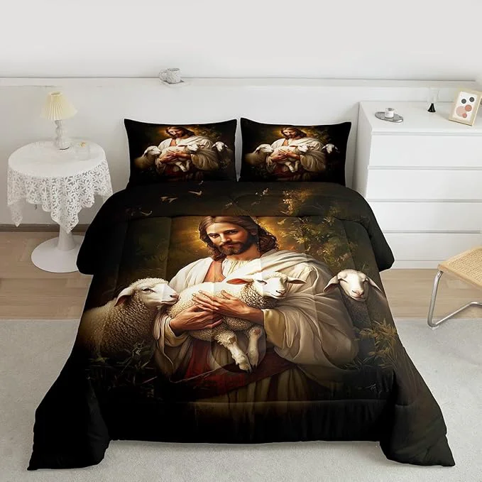 Expertly Made Castle Fairy Sheep Print Comforter Set with 2 Pillowcases Rustic Farmhouse Super Soft Microfiber Bedding Set for Adults Teens Cute Animals Duvet Set for Room Decor King Functional