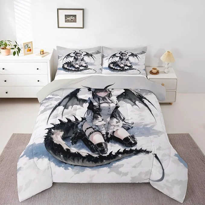 Powerful Erosebridal Anime Girl Bedding Set Full Size Japanese Anime Comforter Set for Kids Girls Teens Women Bedroom Cartoon Girl Quilt Japanese Animation Sci Fi Style Duvet Insert 2 Pillow Cases Comfortable