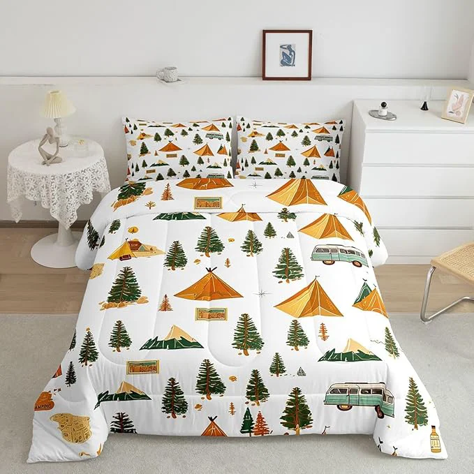 Solid Feelyou Camping Comforter Set King Size Vintage Comforter Camper Accessories for Travel Trailers Bedding Set Camper Duvet Set Room Decor Ivory Quilt Set Reusable