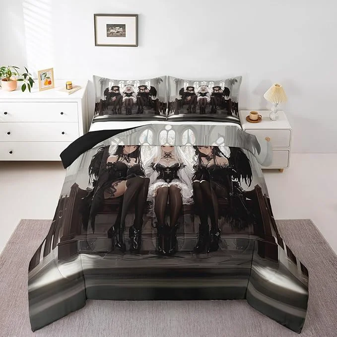 Trendy Erosebridal Japanese Anime Twin Size Bedding Set Anime Girl Comforter Set Kawaii Japanese Style Duvet Insert Cartoon Japan Animation Quilt for Boys Youth Teens Adult Women Bedroom Decor Responsible