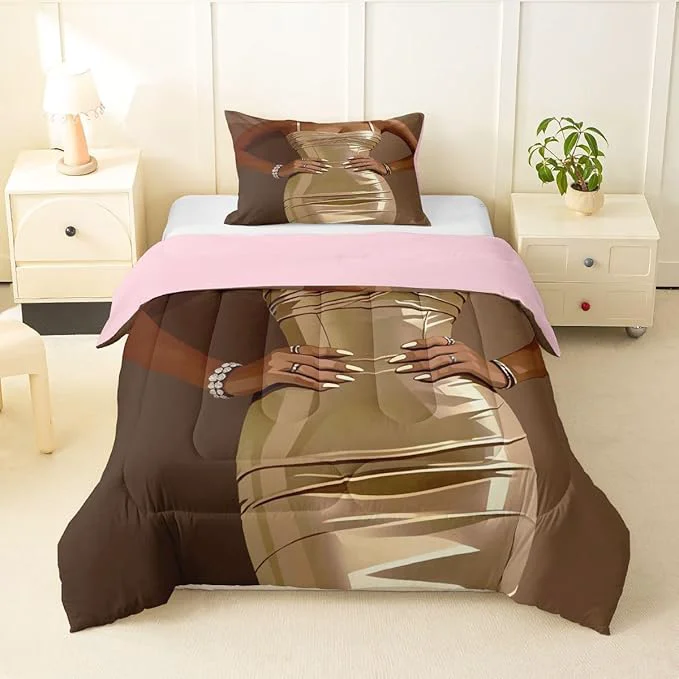 Eco-Friendly Erosebridal Fashion Black Woman Bedding Set for Kids Vogue Black Girls Toddler Comforter Set Fashionable Gorgeous Duvet Insert for Girls Women Teens Romantic Fashion Theme Quilt with 1 Pillow Case Advanced