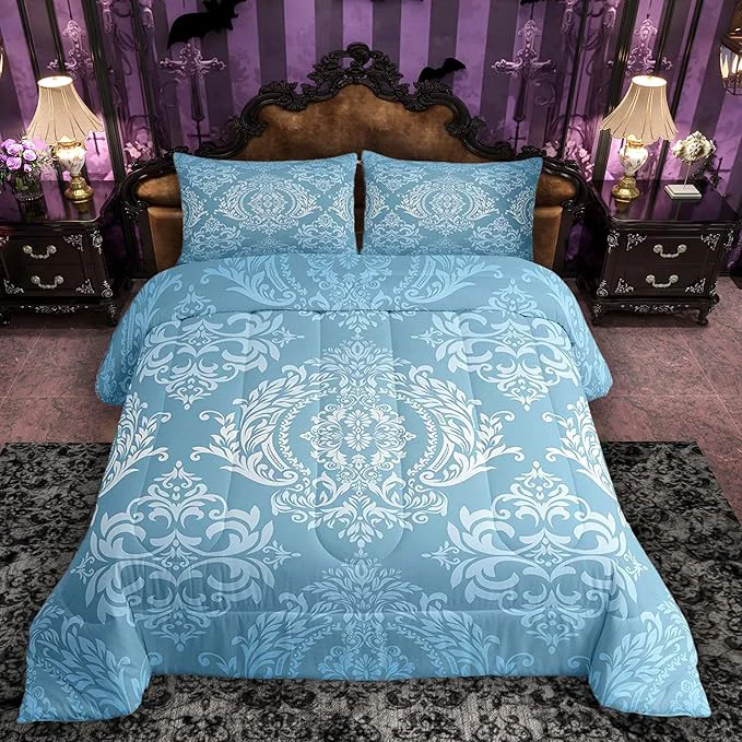 Sustainable Feelyou Adults Blue Vintage Damask Floral Comforter Set Oriental Antique Comforter Twin Size Gothic Bohemia Boho Floral Bedding Set Bohemian Exotic Duvet Set Quilt Set 2Pcs Exceptional