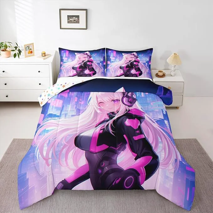 Easy-to-Use Erosebridal King Anime Girl Comforter Set 3 Piece Kawaii Japanese Anime Bedding Set Cartoon Girl Bedding Comforter Sets Sci Fi Style Japanese Animation Quilt for Kids Girls Teens Adult Room Powerful