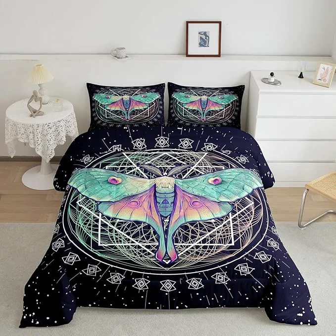 Responsible Erosebridal Moth Comforter Butterfly Bedding Set Queen Size Gothic Decor Down Comforter Geometric Comforter Set Halloween Duvet Set for Kids Boys Girls Teens Room Dorm Decorative Navy Blue Trendy