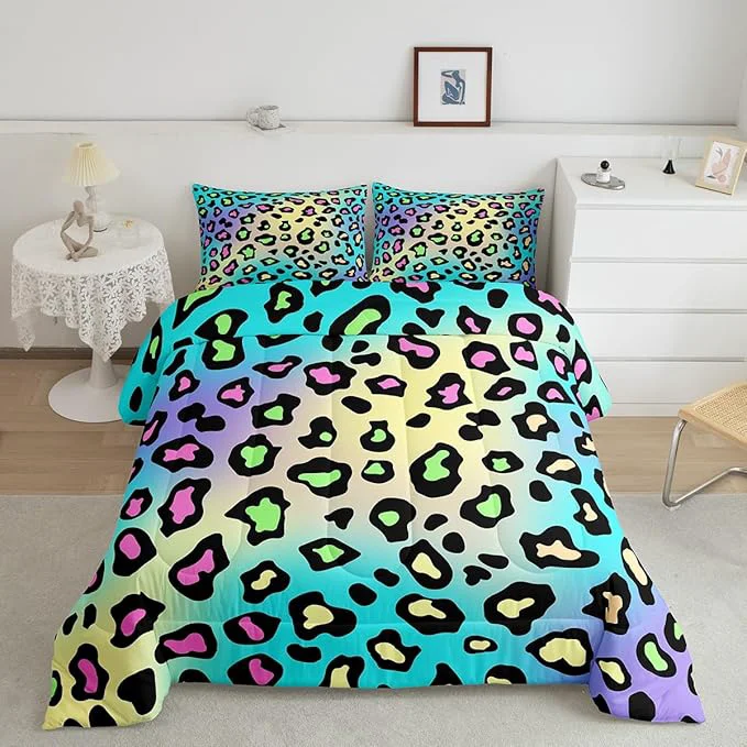 Original Feelyou Leapord Comforter Set Full Size Leopard Print Comforter for Boys Girls Teens Cheetah Print Bedding Set Morden Duvet Set Room Decor Pale Blue Quilt Set Unique