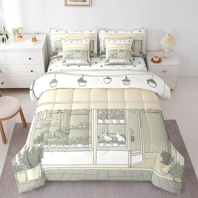 Effective jejeloiu Cute Anime Bedding Set 7Pcs Twin Size Kids Rabbit Japanese Street Comforter Set with Sheets for Boys Girls Bunny Bed in a Bag Soft Lightweight Microfiber Authentic