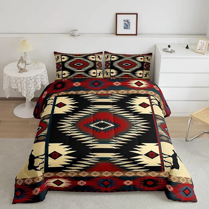 Soft Feelyou Boho Comforter Set Twin Size Rustic Comforter for Boys Girls Teens Cabin Bedding Set Retro Duvet Set Room Decor Auburn Quilt Set Stylish