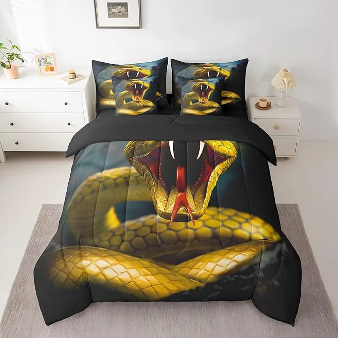 Genuine Erosebridal Snake Comforter Set 7 Piece Bed in a Bag Twin Little Dragon Bedding Sets Tropical Wildlife Reptile Sheet Set with Comforter Solid
