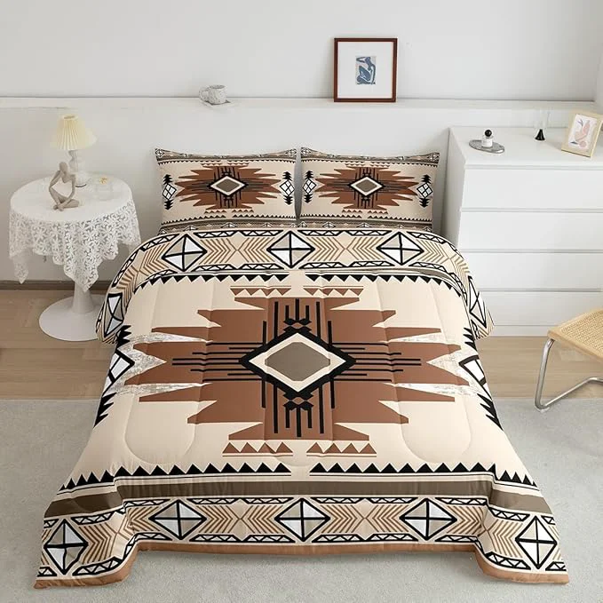 Selected Feelyou Boho Comforter Set Full Size Southwest Native American Design Comforter Southwestern Geometric Bedding Set Western Decor Duvet Set Room Decor Beige Brown Quilt Set Functional