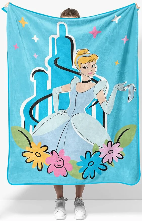 Official Jay Franco Kids Plush Throw Blanket – Soft amp Cozy Fleece Throw for Bedroom amp Couch Décor Licensed Product Blue – Disney Princess Cinderella 40×50 – Travel Blanket Safe