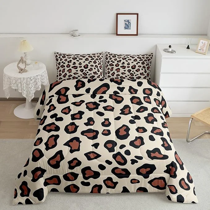 Effective Feelyou Leapord Comforter Set Full Size Leopard Print Comforter for Boys Girls Teens Cheetah Print Bedding Set Morden Duvet Set Room Decor Pale Brown Quilt Set Healthy