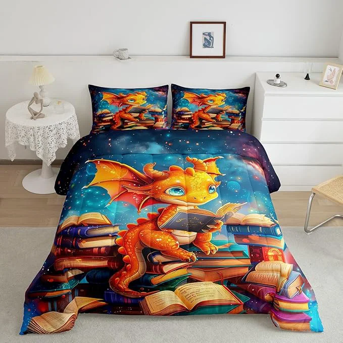 Elite Cartoon Dragon Bedding Set Full Size Glitter Star Galaxy Nebula Comforter Set for Kids Boys Girls Room Decor al Book Pattern Duvet Insert 3Pcs Wild Animal Outer Space Quilt Set 2 Pillowcases Carefully Designed