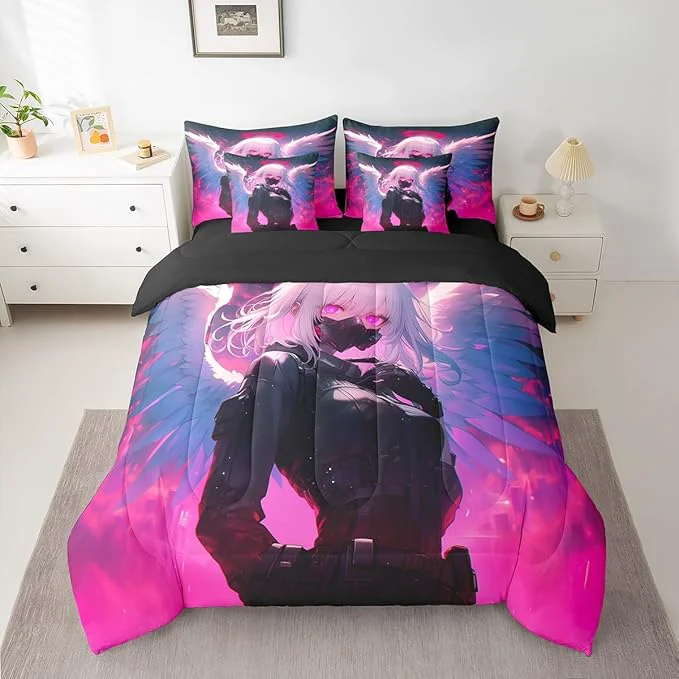 Exceptional Erosebridal Full Japanese Anime Bed in A Bag Anime Girl Comforter Set with Sheets for Kids Girls Teens Men Bedroom Decor Cartoon Girl 7 Piece Bedding Set Kawaii Japanese Animation Bed Sets Responsible