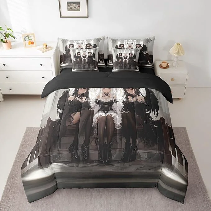 Excellent Erosebridal Japanese Anime King Comforter Set 7 Piece Anime Girl Bedding Set Kawaii Japanese Style Sheet Set Cartoon Japan Animation Bed in A Bag for Boys Youth Teens Adult Women Bedroom Original