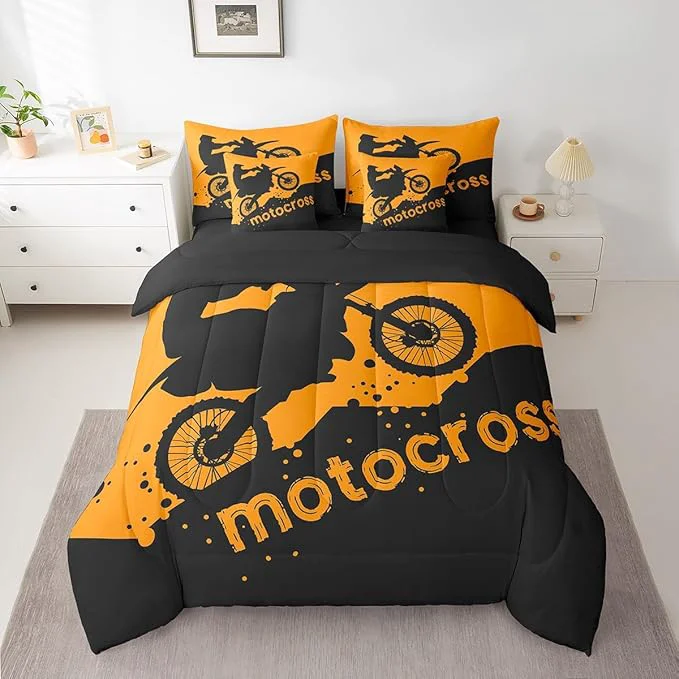 Versatile Erosebridal Motocross 7 Piece Comforter Set Full Bed in a Bag Motorbike Race Car Bedding Sets Motorcycle Dirt Bike Sheet Set with Comforter World-Class