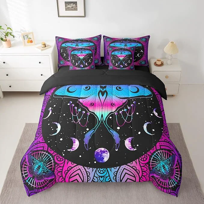 Fine Crafted Erosebridal Exotic Moth Comforter Set 7 Piece Bed in a Bag Twin Sun and Moon Bedding Sets Bohemian Flowers Sheet Set with Comforter Sustainable