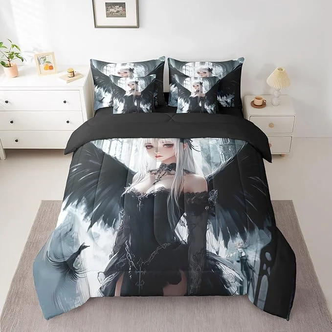 Sustainable Erosebridal Anime Girl Bedding Sets 7 Piece Queen Size Kawaii Japanese Anime Comforter Set for Kids Boys Teens Adult Cartoon Girl Bed in A Bag Japan Animation Sheet Set Machine Washable Stylish