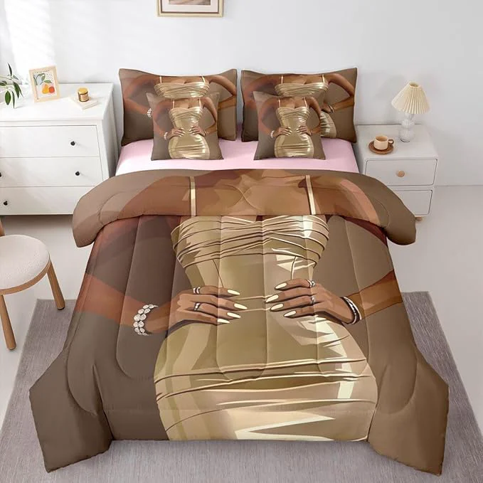 Consistent Erosebridal Fashion Black Woman Comforter Sets 7 Piece for Kids Vogue Black Girls Full Sheet Set Fashionable Gorgeous Bedding Set for Girls Women Teens Romantic Fashion Theme Bed in A Bag Practical
