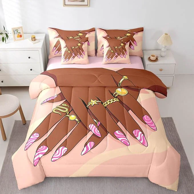 Trusted Erosebridal Romantic Makeup Themed Comforter Sets Full for Girls Fashion Girlish Sheet Set 7 Piece Black Girls Bedding Set for Kids Teens Adult Women Bedroom Afro Vogue Princess al Bed in A Bag Excellent