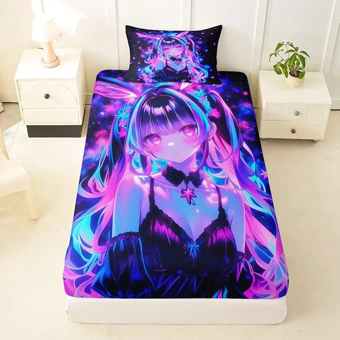 Powerful Erosebridal 3D Mushroom Girls Sheets for Boys Girls Japanese Modern Fashion Fitted Sheet Abstract Graffiti Kids Bedding Sets Watercolor Aesthetic Bed Sets Twin 2 Piece First-Class